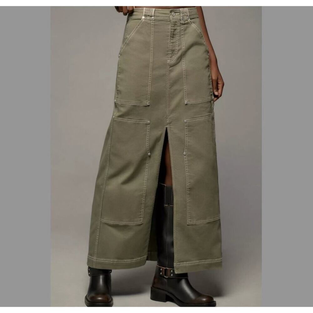 Pilcro by Anthropologie Carpenter Maxi Skirt | Moss Green | Size xs workwear - Picture 2 of 9